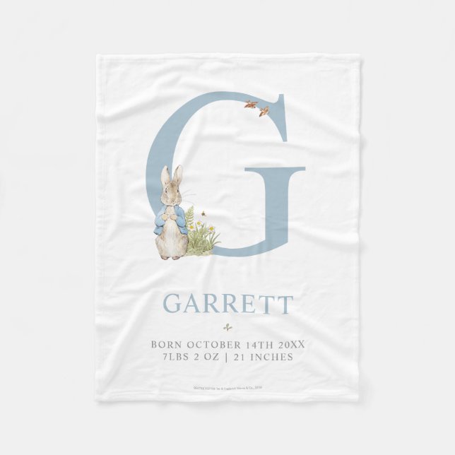 Peter Rabbit | Personalized Letter G Fleece Blanket (Front)
