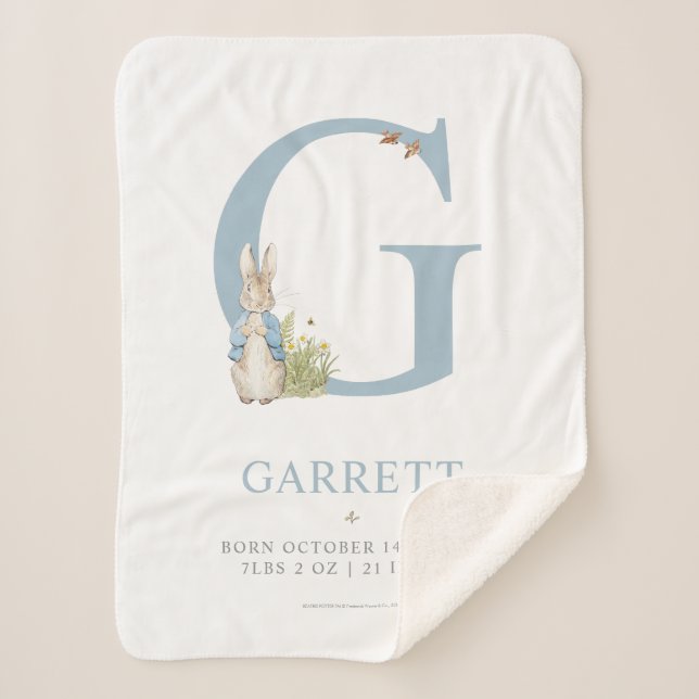Peter Rabbit | Personalized Letter G Sherpa Blanket (Front)