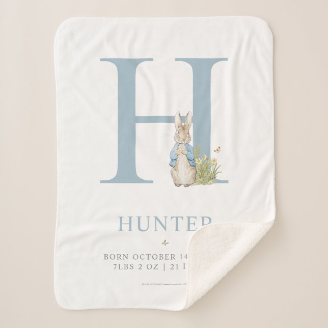 Peter Rabbit | Personalized Letter H Sherpa Blanket (Front)