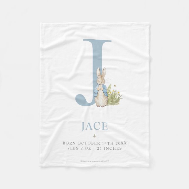 Peter Rabbit | Personalized Letter J Fleece Blanket (Front)