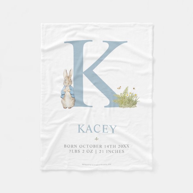 Peter Rabbit | Personalized Letter K Fleece Blanket (Front)