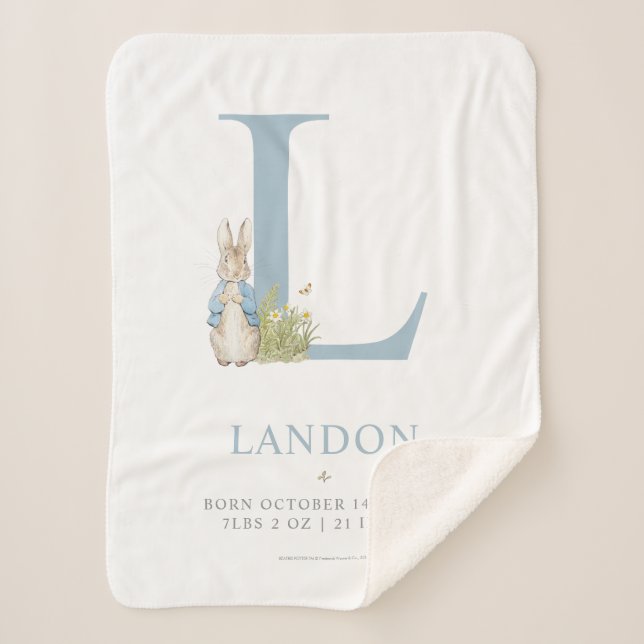 Peter Rabbit | Personalized Letter L Sherpa Blanket (Front)