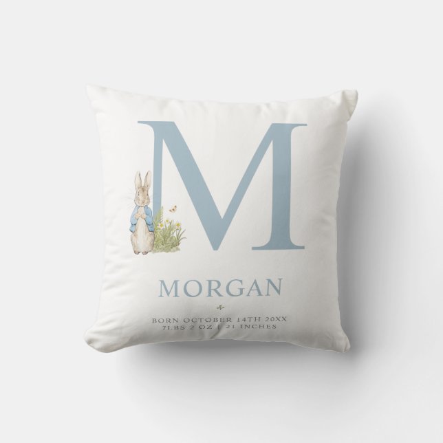 Peter Rabbit | Personalized Letter M Throw Pillow (Front)