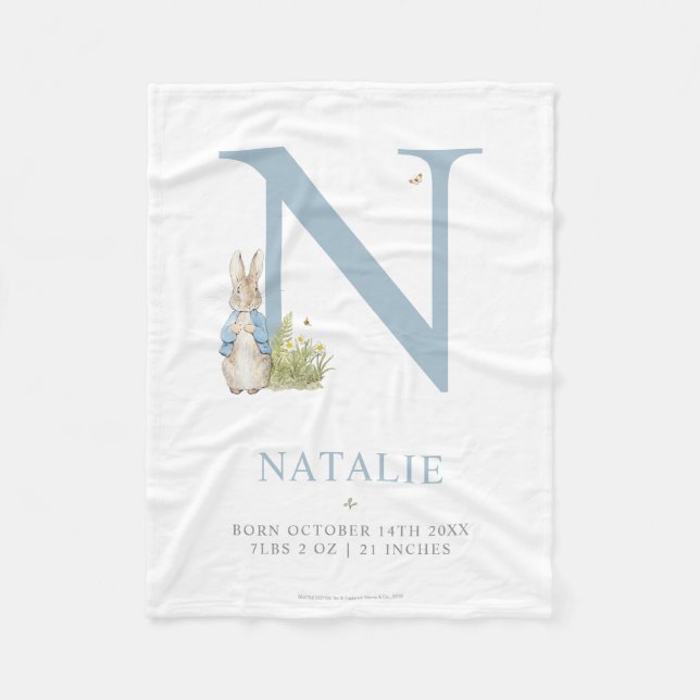 Peter Rabbit | Personalized Letter N Fleece Blanket (Front)