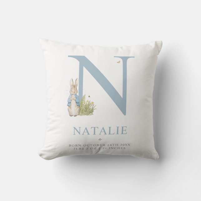 Peter Rabbit | Personalized Letter N Throw Pillow (Front)