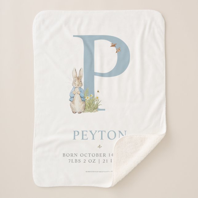 Peter Rabbit | Personalized Letter P Sherpa Blanket (Front)