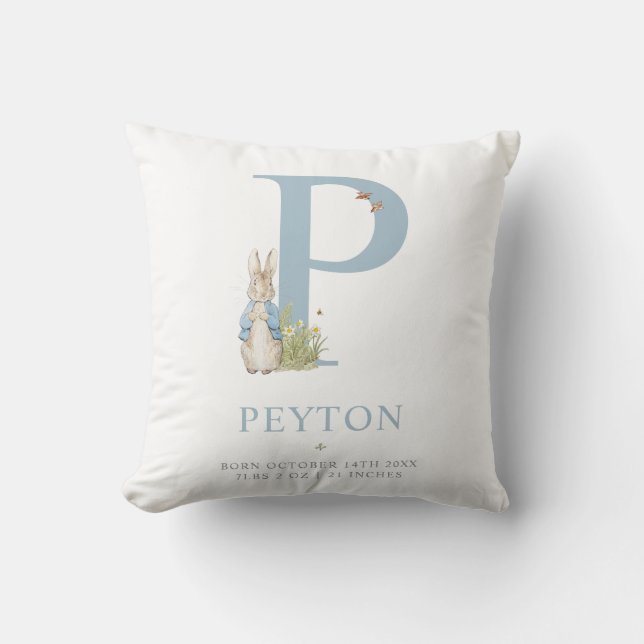 Peter Rabbit | Personalized Letter P Throw Pillow (Front)