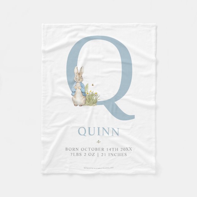 Peter Rabbit | Personalized Letter Q Fleece Blanket (Front)