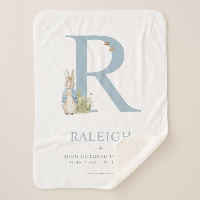 Peter Rabbit | Personalized Letter R Sherpa Blanket (Front)