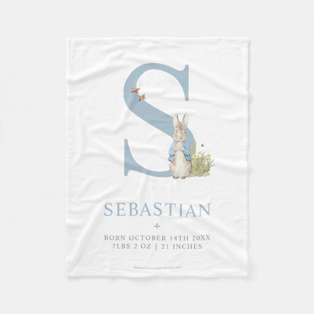 Peter Rabbit | Personalized Letter S Fleece Blanket (Front)