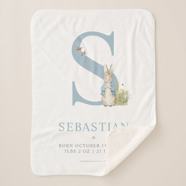 Peter Rabbit | Personalized Letter S Sherpa Blanket (Front)
