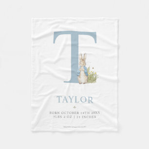 Peter Rabbit Personalized Letter T Fleece Blanket