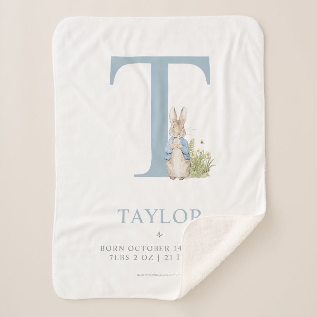 Peter Rabbit | Personalized Letter T Sherpa Blanket (Front)