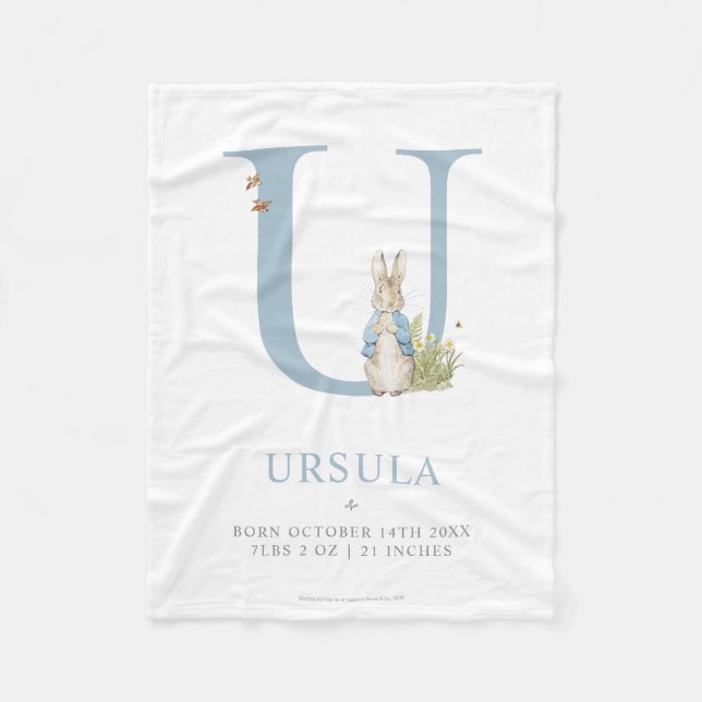 Peter Rabbit | Personalized Letter U Fleece Blanket (Front)