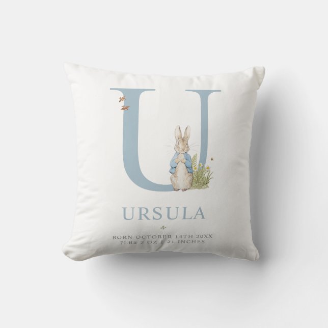 Peter Rabbit | Personalized Letter U Throw Pillow (Front)