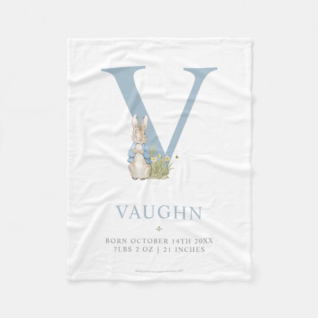 Peter Rabbit | Personalized Letter V Fleece Blanket (Front)