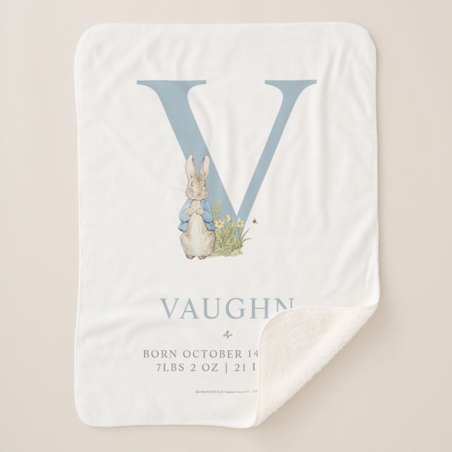 Peter Rabbit | Personalized Letter V Sherpa Blanket (Front)