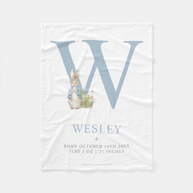 Peter Rabbit | Personalized Letter W Fleece Blanket (Front)
