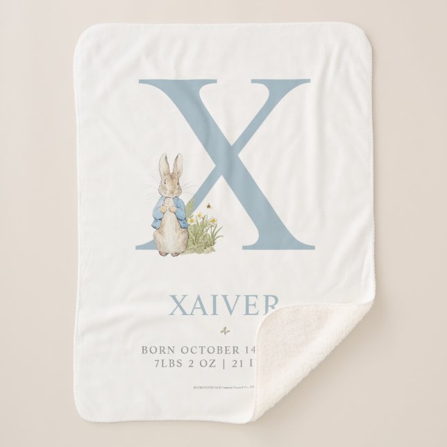 Peter Rabbit | Personalized Letter X Sherpa Blanket (Front)