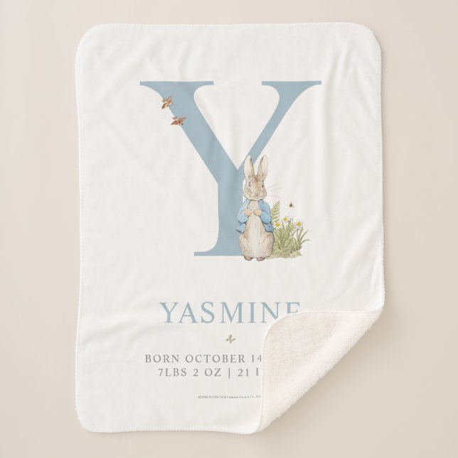 Peter Rabbit | Personalized Letter Y Sherpa Blanket (Front)