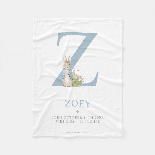 Peter Rabbit | Personalized Letter Z Fleece Blanket (Front)