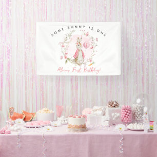 Peter Rabbit Pink 1st Birthday Some Bunny is ONE Banner