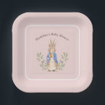 Peter Rabbit Pink Vintage Baby Shower Paper Plate<br><div class="desc">Classic Peter Rabbit illustration; background colour and border are both editable,  along with all of the text</div>