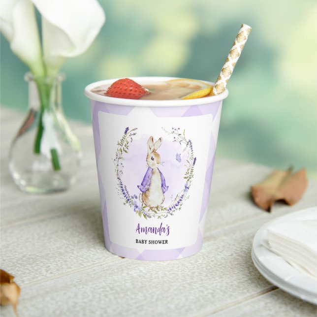 Peter Rabbit Purple Baby Shower Paper Cups (Insitu)
