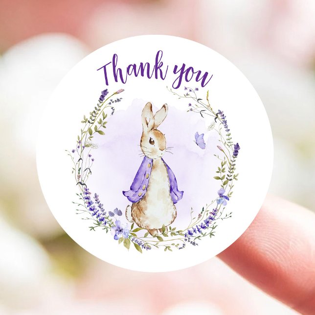 Peter Rabbit Purple Baby Shower Thank you Classic Round Sticker (Creator Uploaded)