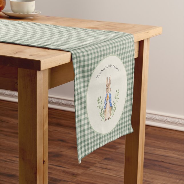 Peter Rabbit Sage Gingham Shower Table Runner (In Situ)