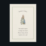 Peter Rabbit Sage Green Vintage Baby Book Enclosure Card<br><div class="desc">Classic Peter Rabbit illustration holding Peter Rabbit Book; background colour and sage green border are both editable,  along with all of the text</div>