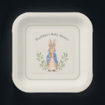 Peter Rabbit Sage Green Vintage Baby Shower Paper Plate<br><div class="desc">Classic Peter Rabbit illustration; background colour and sage green border are both editable,  along with all of the text</div>