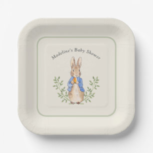 Peter Rabbit Sage Green Vintage Baby Shower Paper Plate