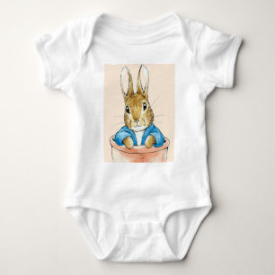 Peter Rabbit Sitting in Pot   Baby Bodysuit