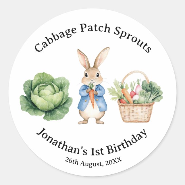 Peter Rabbit Veggie Basket Baby Shower Favour Classic Round Sticker (Front)