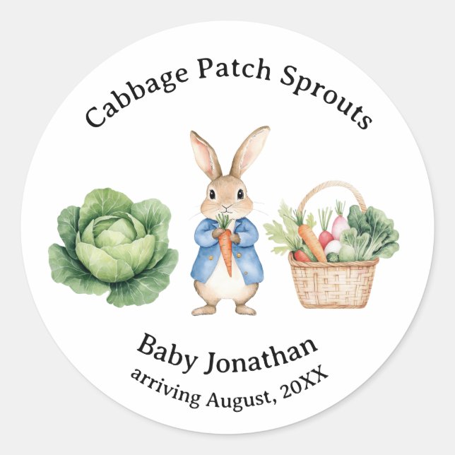 Peter Rabbit Veggie Basket Baby Shower Favour Classic Round Sticker (Front)