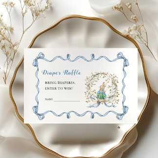 Peter Rabbit Watercolor Diaper Raffle Blue Wreath Enclosure Card