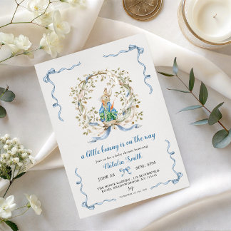 Peter Rabbit Watercolor Wreath Boy Baby Shower Invitation