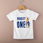 Peter rabbit winter birthday party photoshoot baby T-Shirt<br><div class="desc">Peter rabbit winter themed birthday party personalized t-shirt,  a cute bunny in a blue jacket and red scarf birthday party photoshoot shirt,  photo props</div>