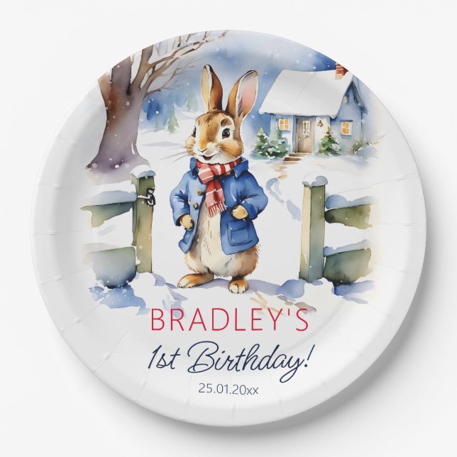 Peter rabbit winter birthday party tableware paper plate (Front)
