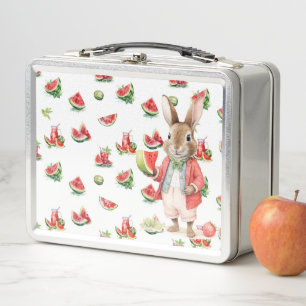 peter rabbit with ripe watermelon metal lunch box