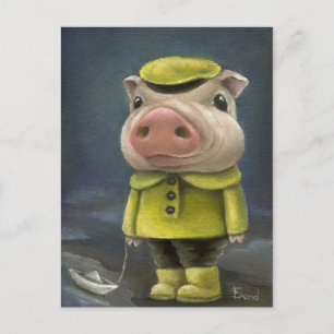 Peter the pig sailing his boat postcard