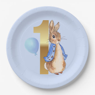 Peter the Rabbit 1st Birthday Blue balloon Paper Plate