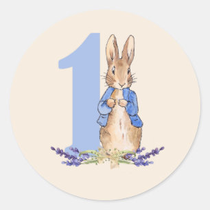 Peter the Rabbit 1st Birthday Blue Classic Round Sticker