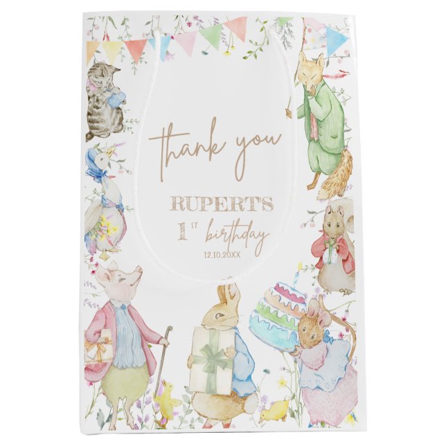 Peter the Rabbit 1st Birthday Gender Neutral Medium Gift Bag (Front)
