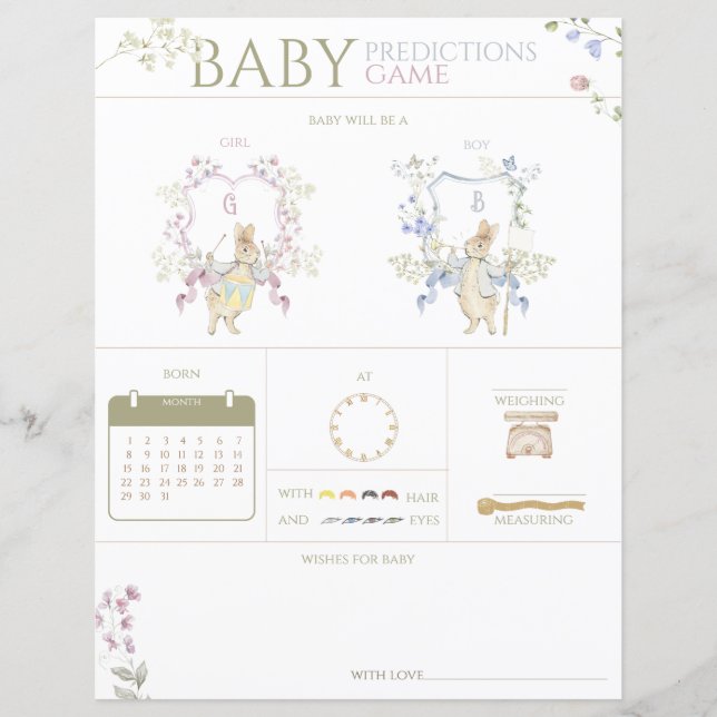 Peter the Rabbit Baby Shower Guessing Game (Front)