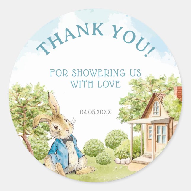 Peter The Rabbit Baby Shower Thank You Favour Classic Round Sticker (Front)