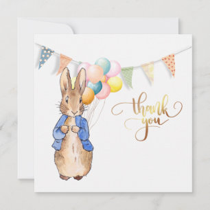 Peter the rabbit balloons and bunting flags thank you card