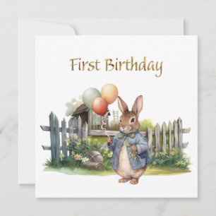 Peter the rabbit balloons First Birthday Card