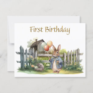 Peter the rabbit balloons First Birthday Postcard